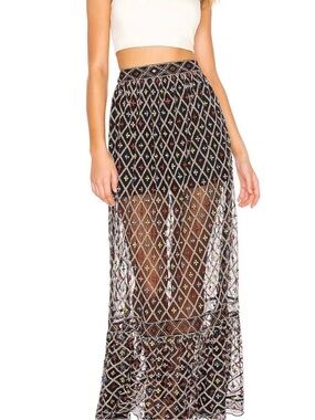 Tularosa Lexi Beaded Embroidered Maxi Skirt